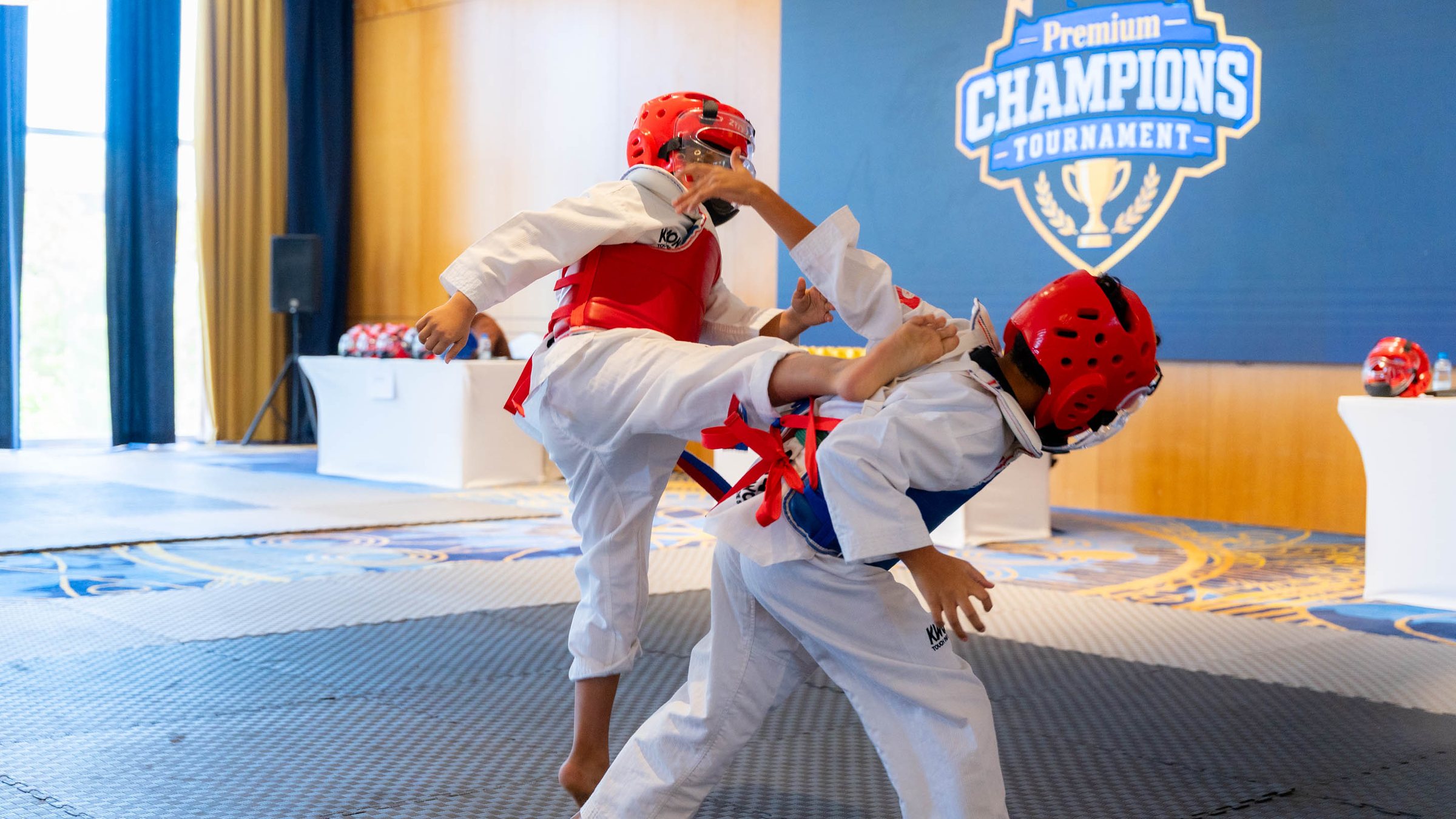 Taekwondo athlete mid-kick